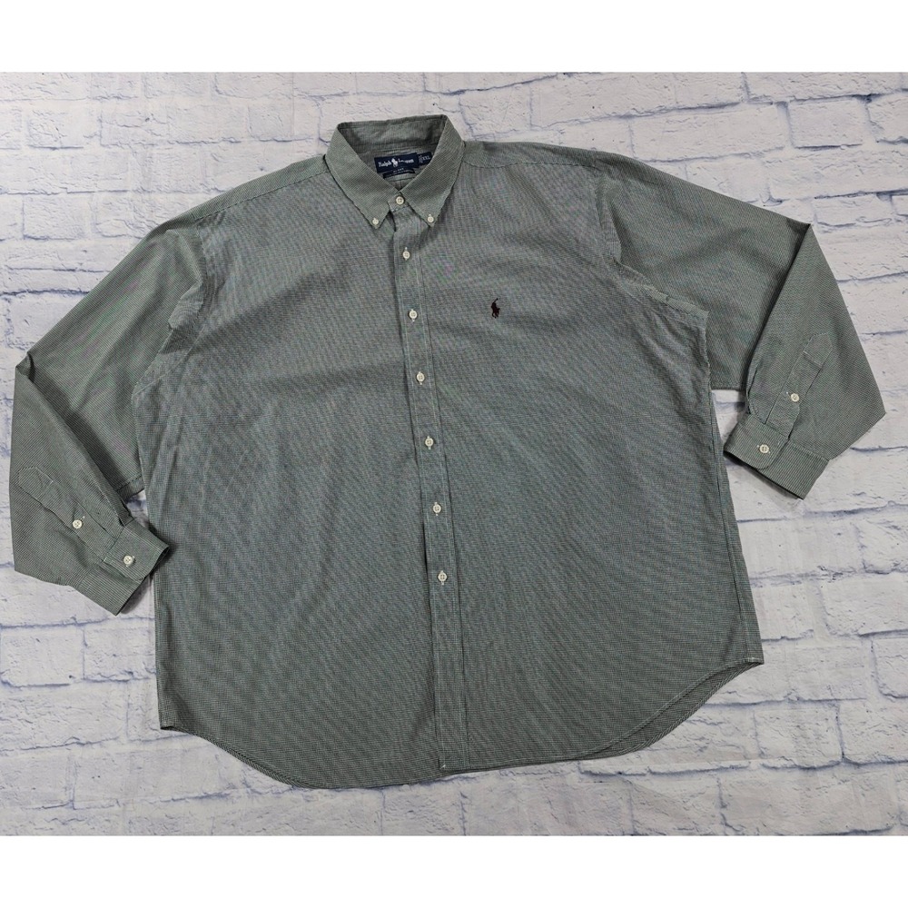 Ralph Lauren Blake Button Shirt Mens XXL Green Micro Check Blake Cotton Pony VTG